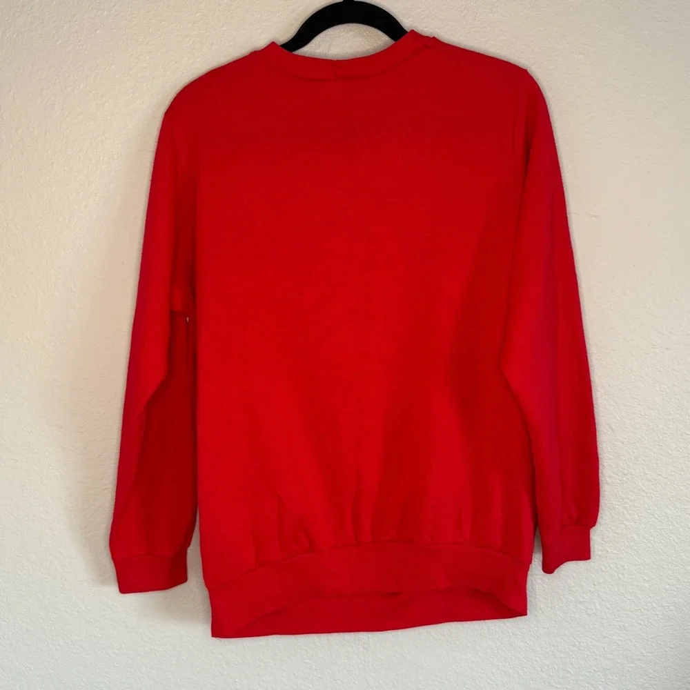 Vintage Medium Christmas Tree Sweatshirt Puffy Paint Red Holiday Festive Party - Picture 2 of 8